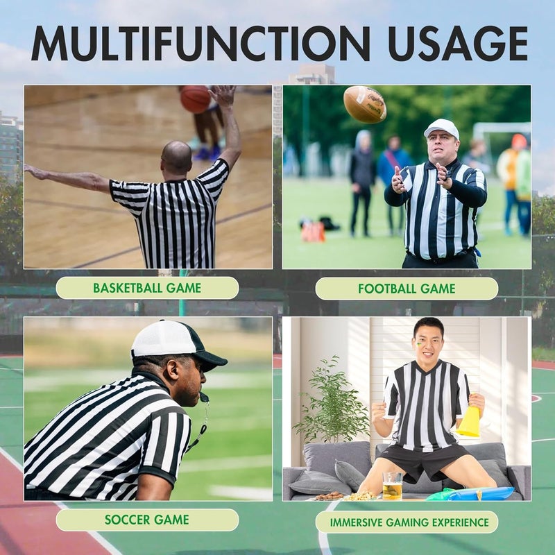 VKT 4Pcs Referee Shirt Men V-Neck Official Ref Jersey Kit for Basketball Football Soccer Halloween Costume Flag Whistle - Image 5